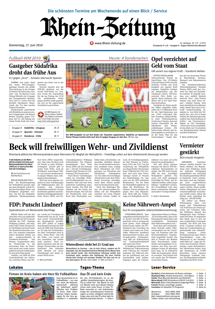 Rhein-Zeitung Kreis Altenkirchen vom Donnerstag, 17.06.2010