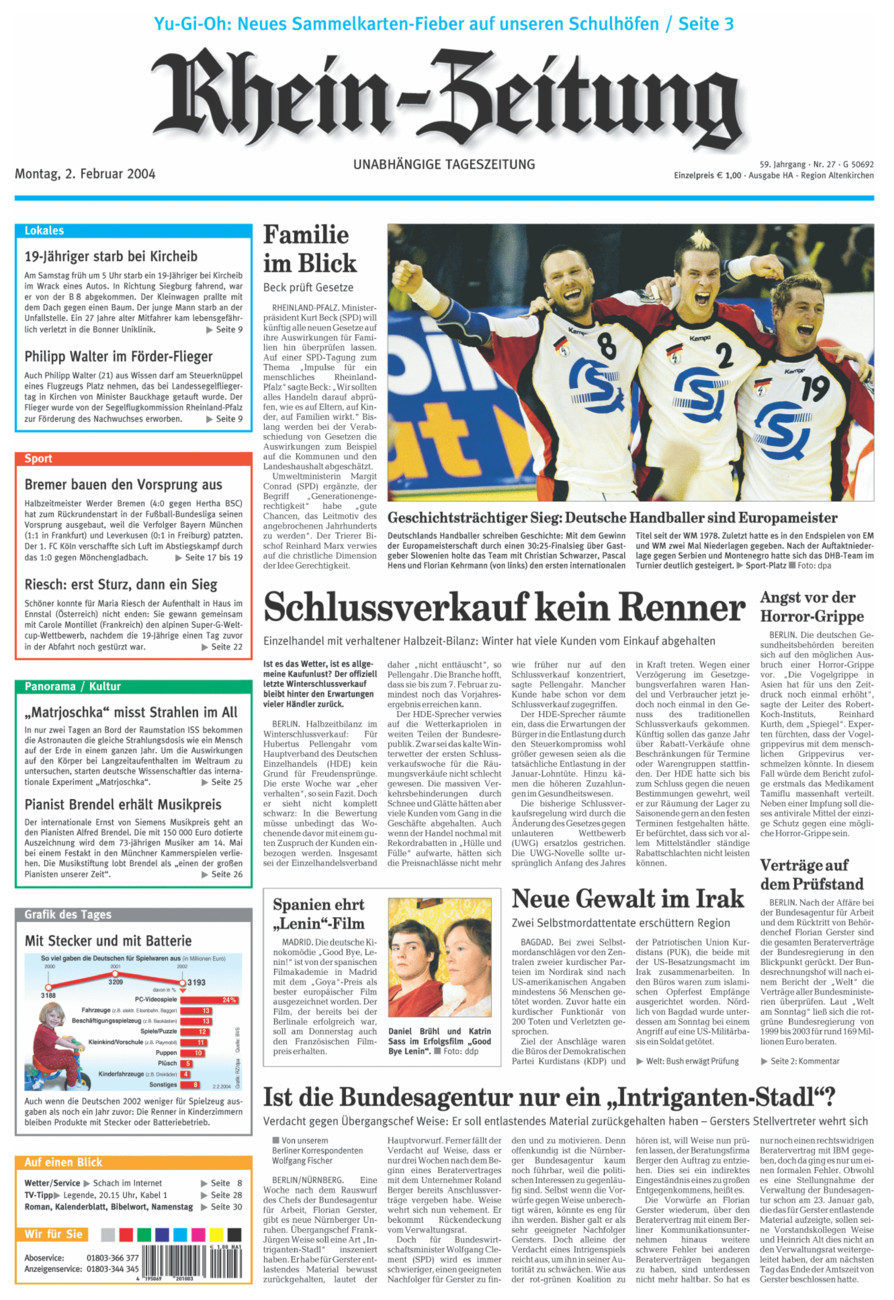 Rhein-Zeitung Kreis Altenkirchen vom Montag, 02.02.2004