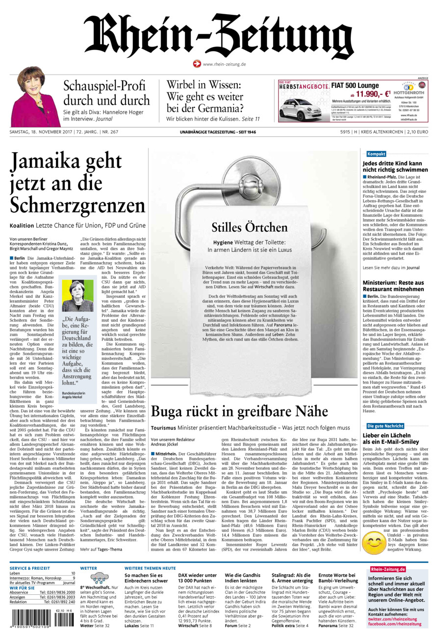 Rhein-Zeitung Kreis Altenkirchen vom Samstag, 18.11.2017