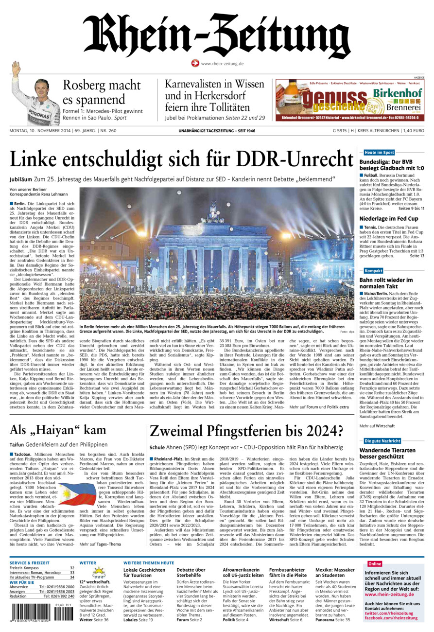 Rhein-Zeitung Kreis Altenkirchen vom Montag, 10.11.2014