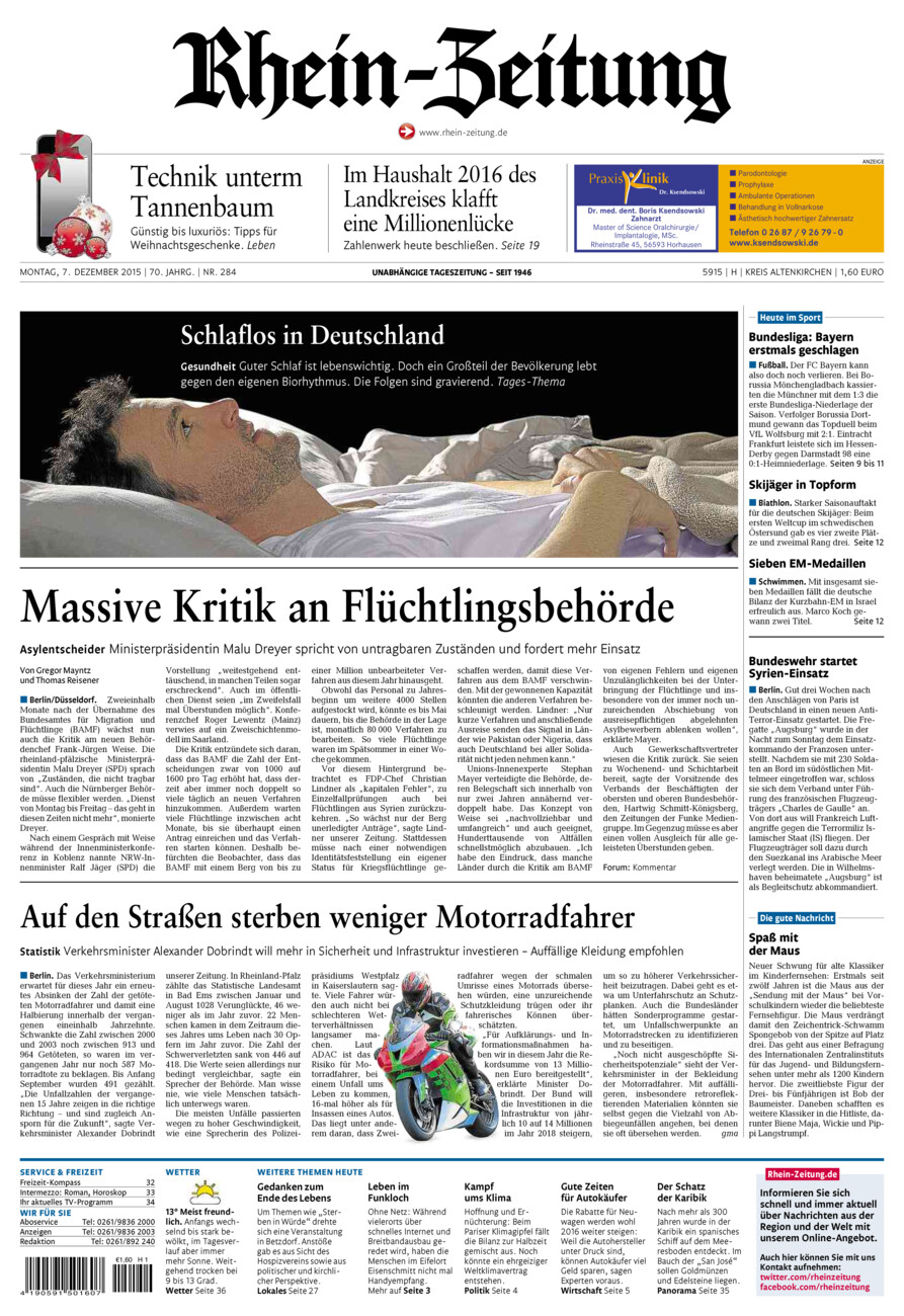 Rhein-Zeitung Kreis Altenkirchen vom Montag, 07.12.2015