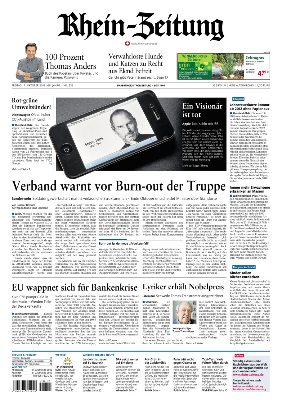 Rhein-Zeitung Kreis Altenkirchen vom Freitag, 07.10.2011