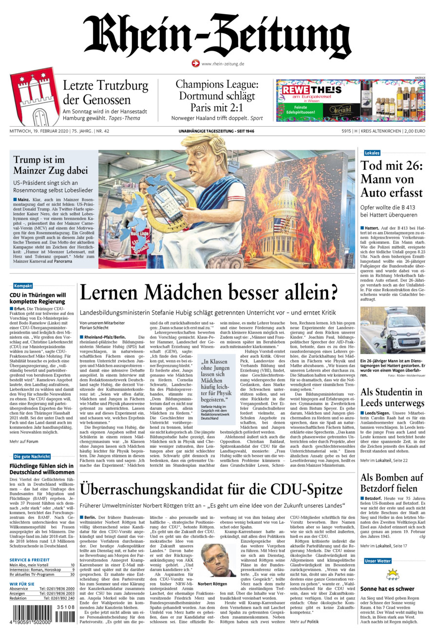 Rhein-Zeitung Kreis Altenkirchen vom Mittwoch, 19.02.2020
