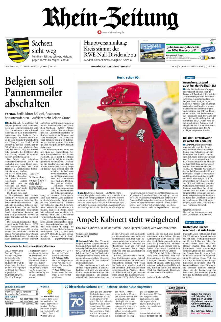 Rhein-Zeitung Kreis Altenkirchen vom Donnerstag, 21.04.2016
