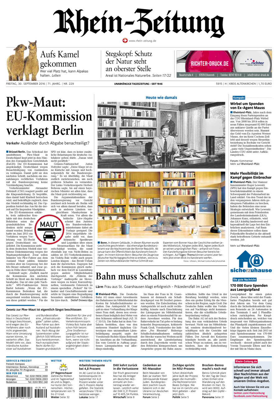 Rhein-Zeitung Kreis Altenkirchen vom Freitag, 30.09.2016