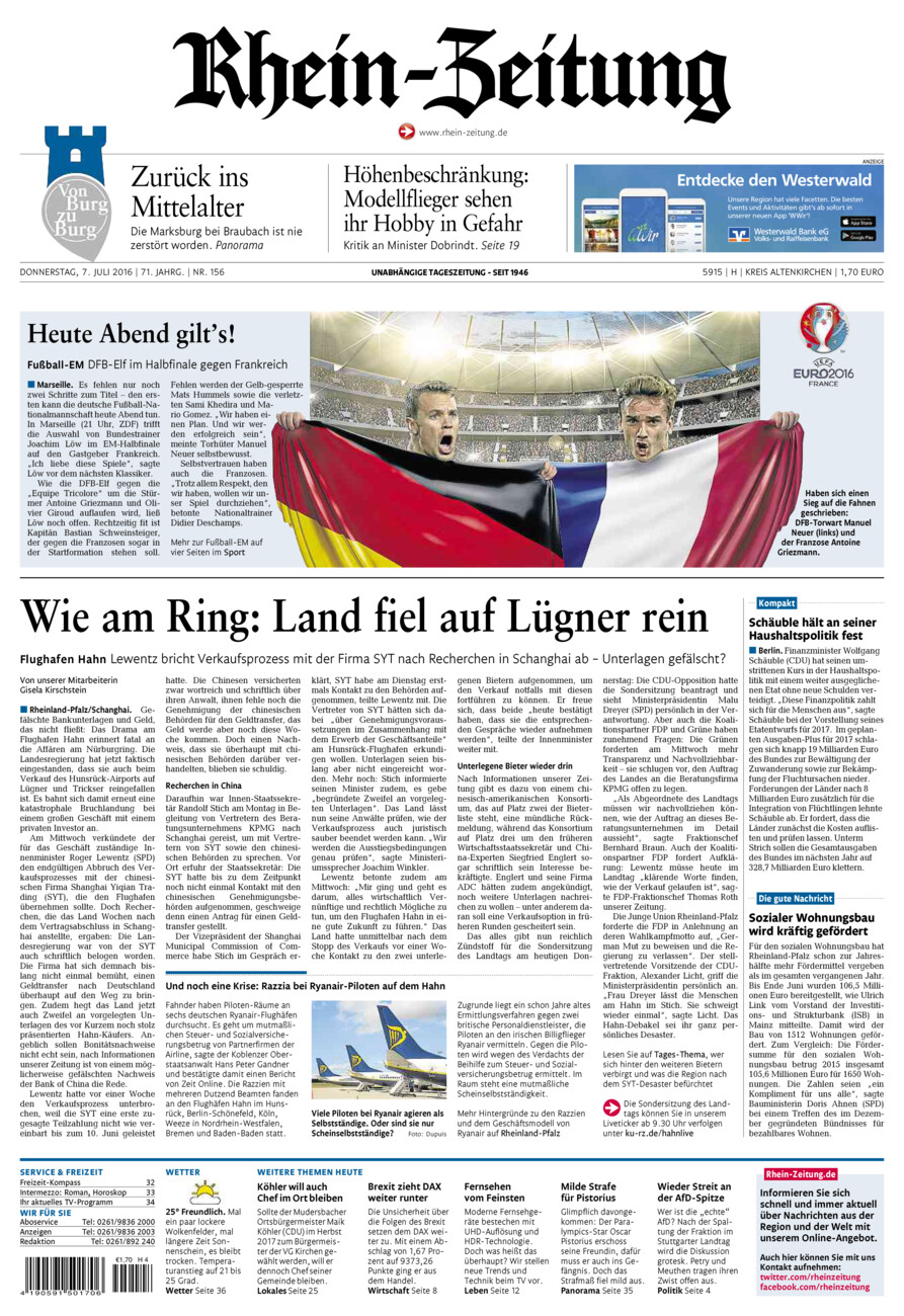 Rhein-Zeitung Kreis Altenkirchen vom Donnerstag, 07.07.2016