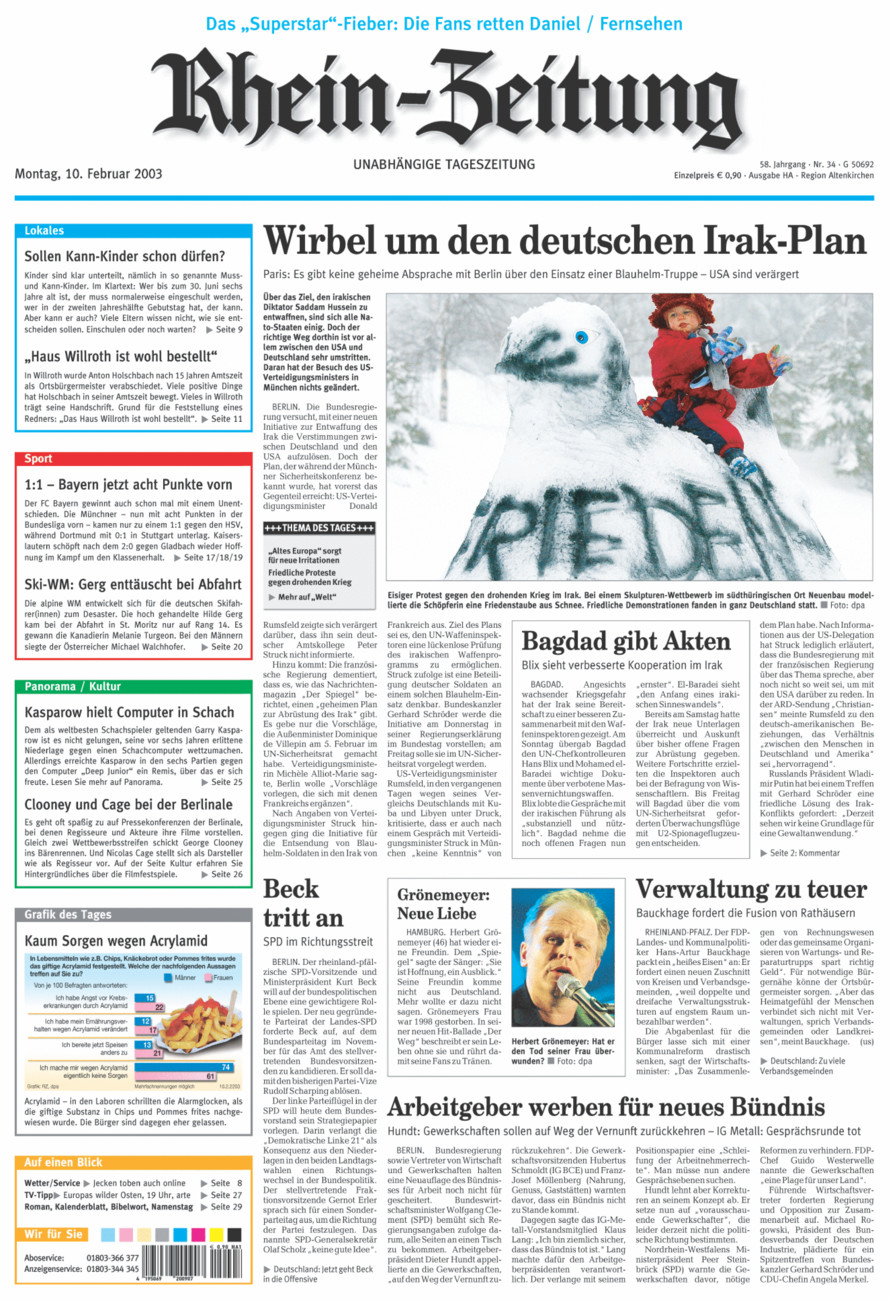 Rhein-Zeitung Kreis Altenkirchen vom Montag, 10.02.2003