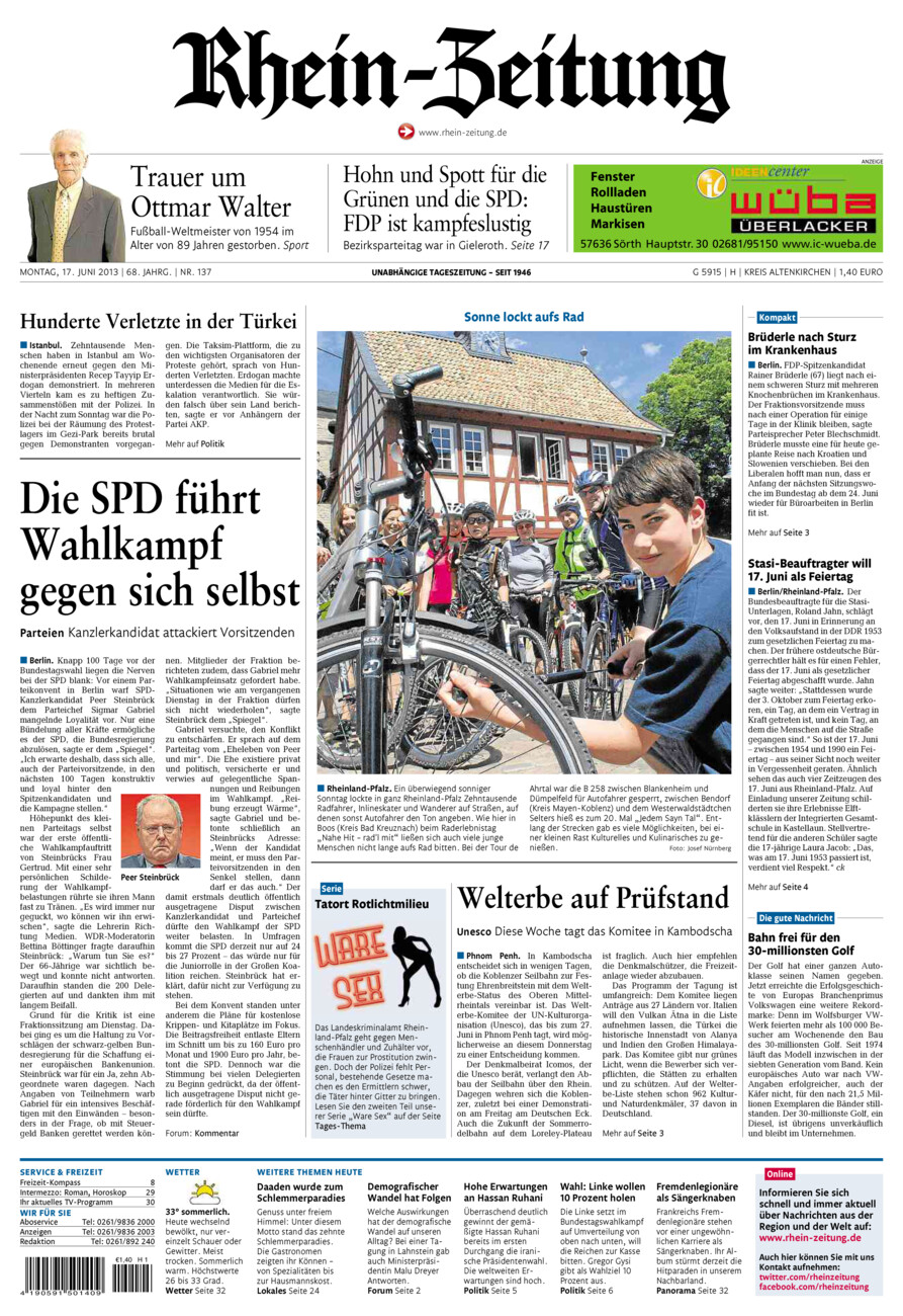 Rhein-Zeitung Kreis Altenkirchen vom Montag, 17.06.2013