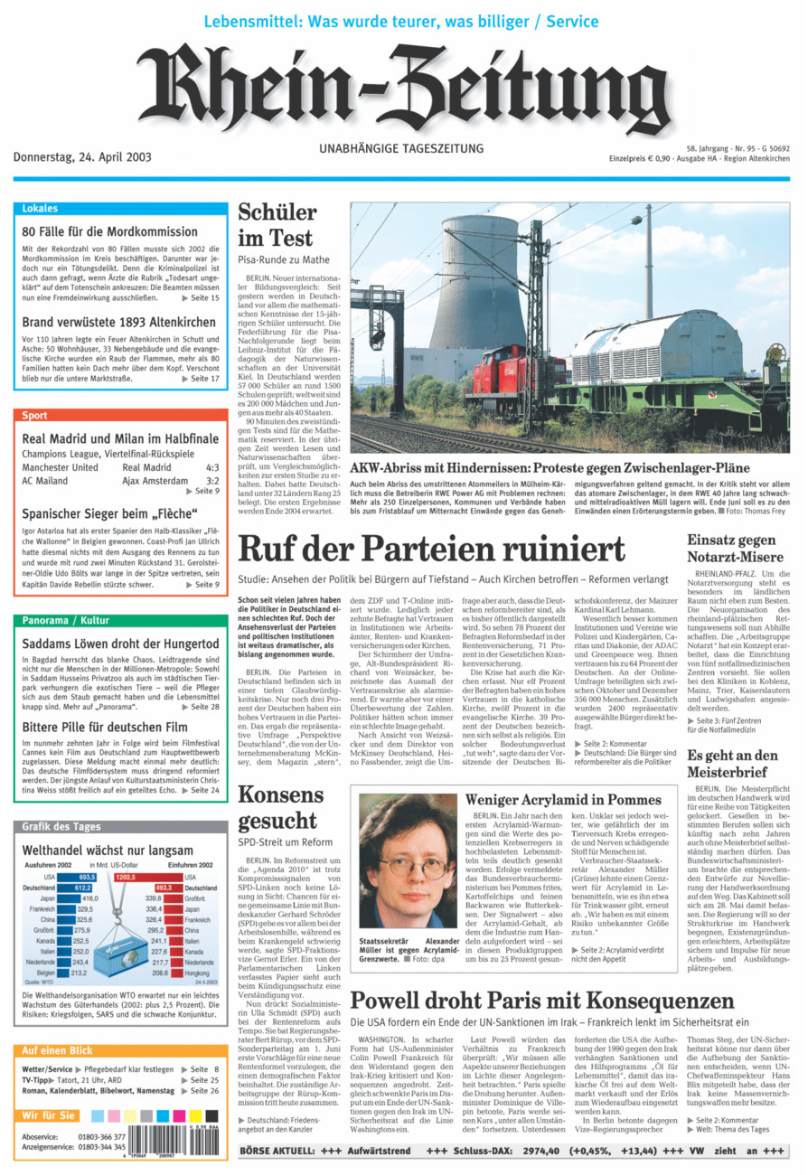 Rhein-Zeitung Kreis Altenkirchen vom Donnerstag, 24.04.2003