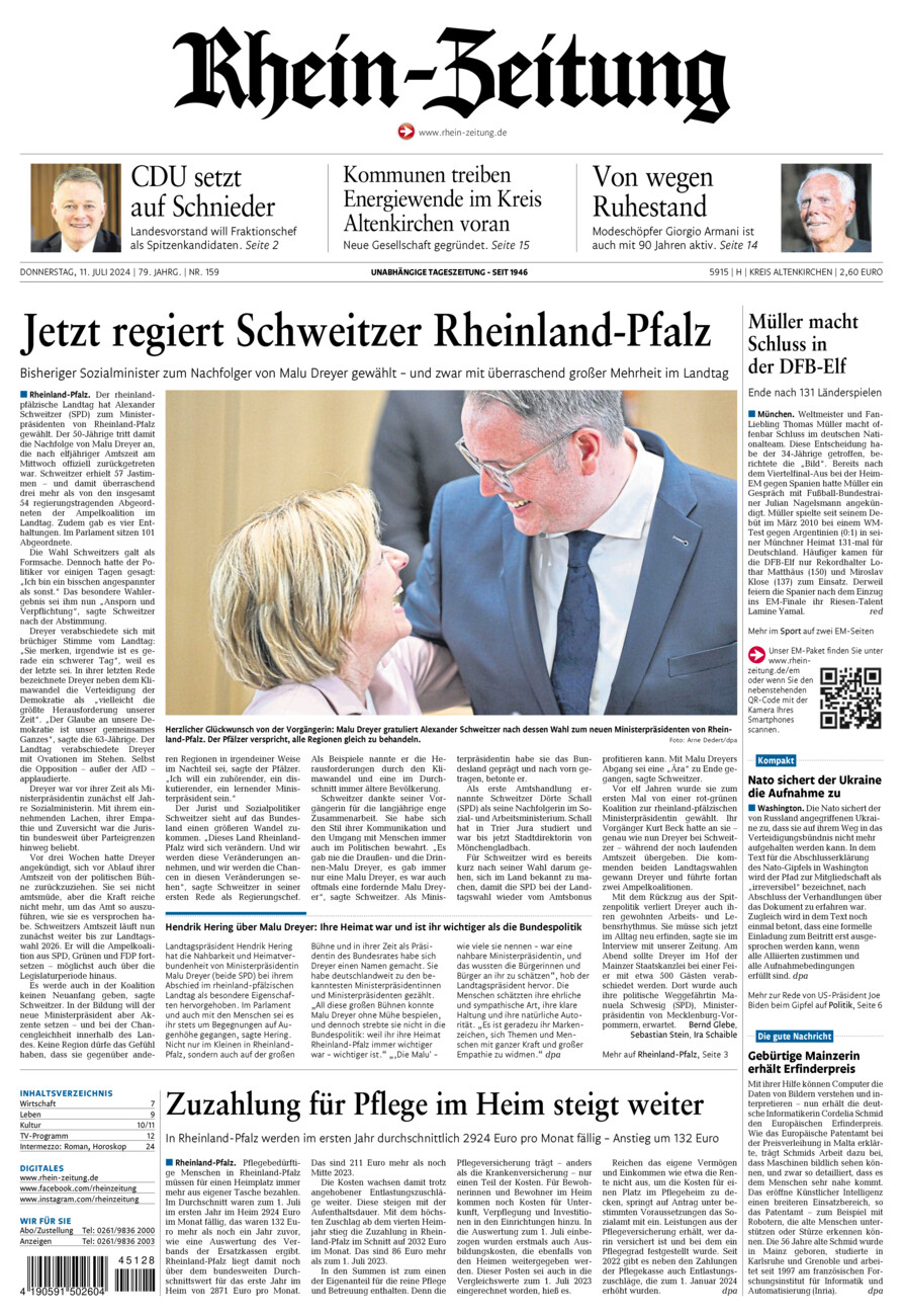 Rhein-Zeitung Kreis Altenkirchen vom Donnerstag, 11.07.2024