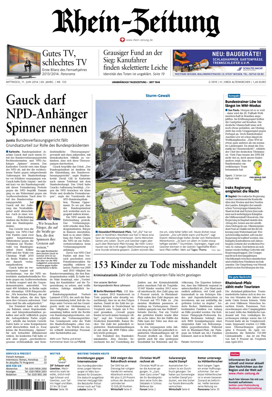 Rhein-Zeitung Kreis Altenkirchen vom Mittwoch, 11.06.2014