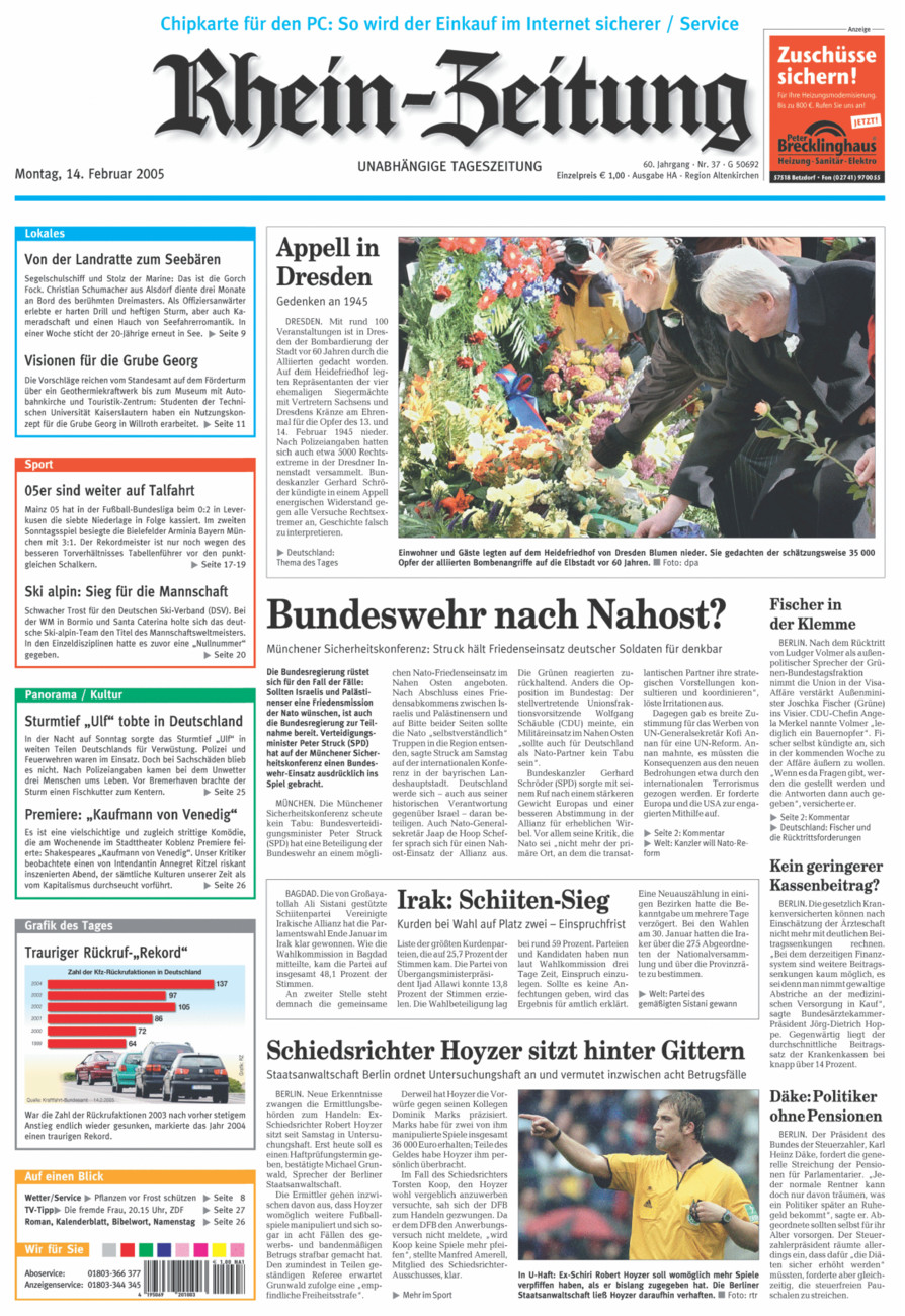 Rhein-Zeitung Kreis Altenkirchen vom Montag, 14.02.2005