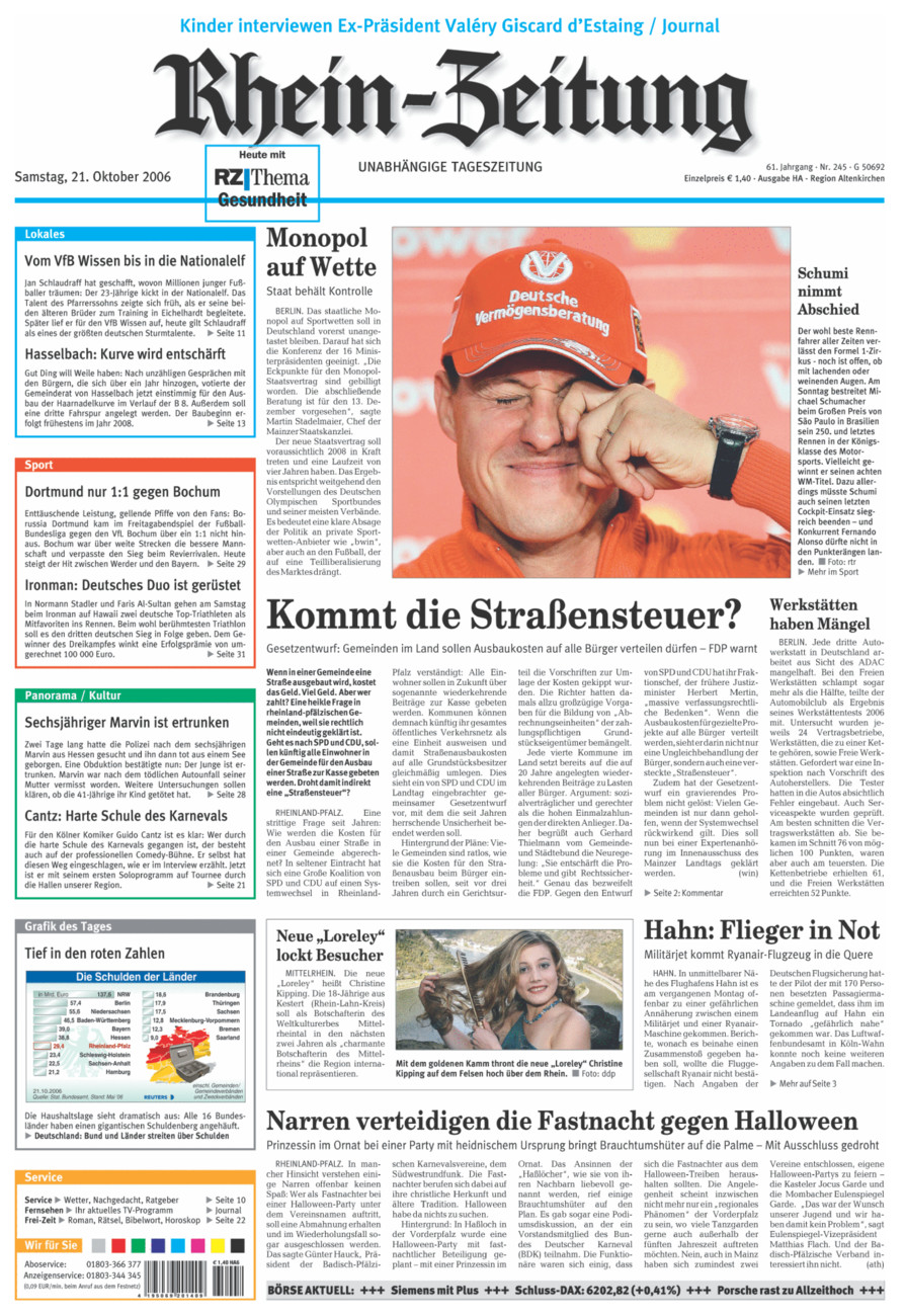Rhein-Zeitung Kreis Altenkirchen vom Samstag, 21.10.2006