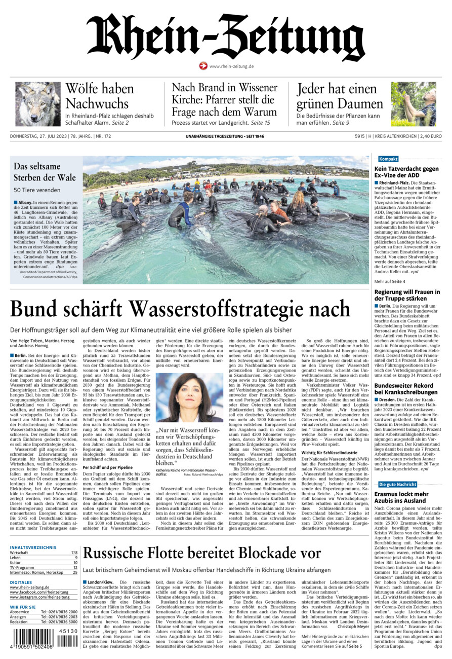 Rhein-Zeitung Kreis Altenkirchen vom Donnerstag, 27.07.2023