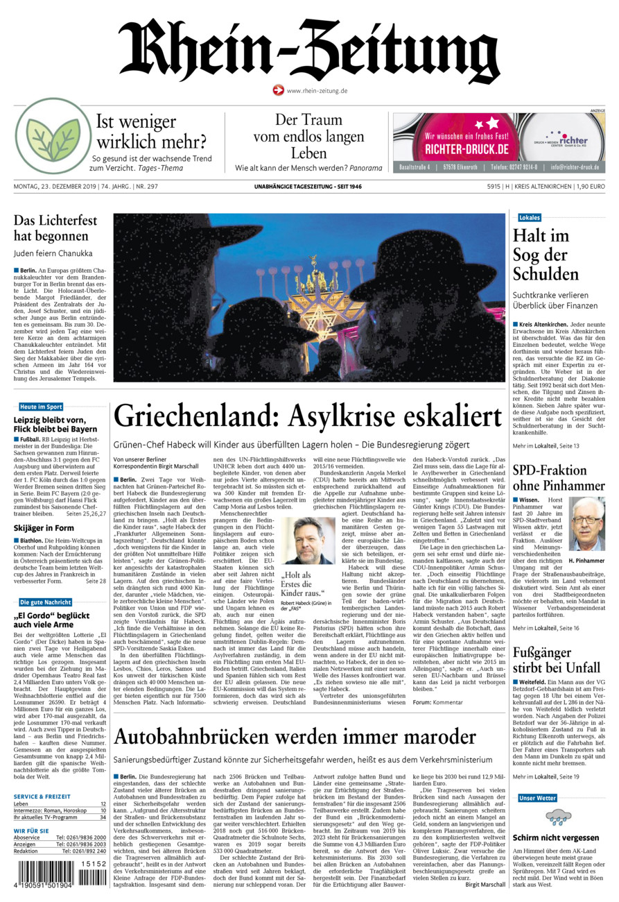 Rhein-Zeitung Kreis Altenkirchen vom Montag, 23.12.2019