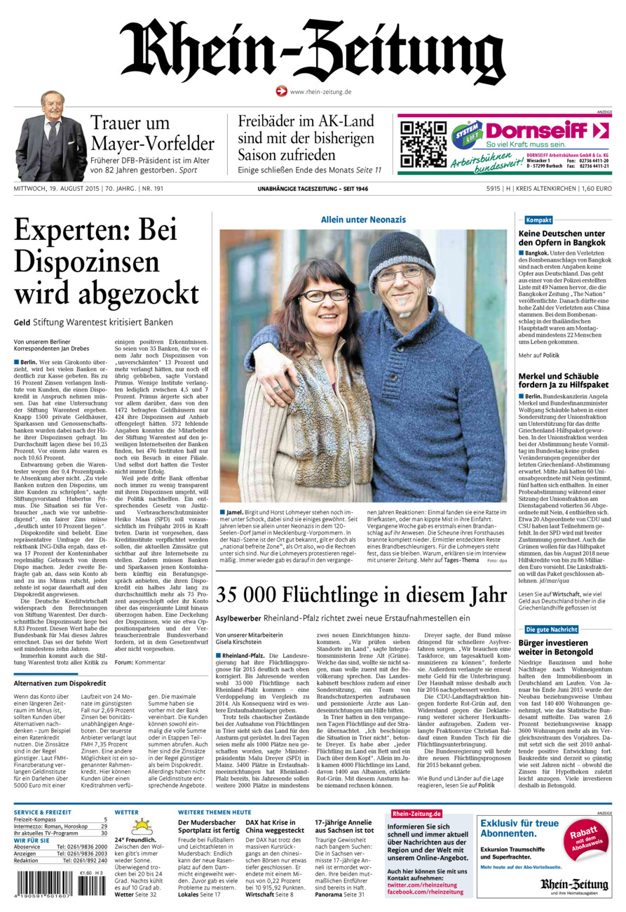 Rhein-Zeitung Kreis Altenkirchen vom Mittwoch, 19.08.2015