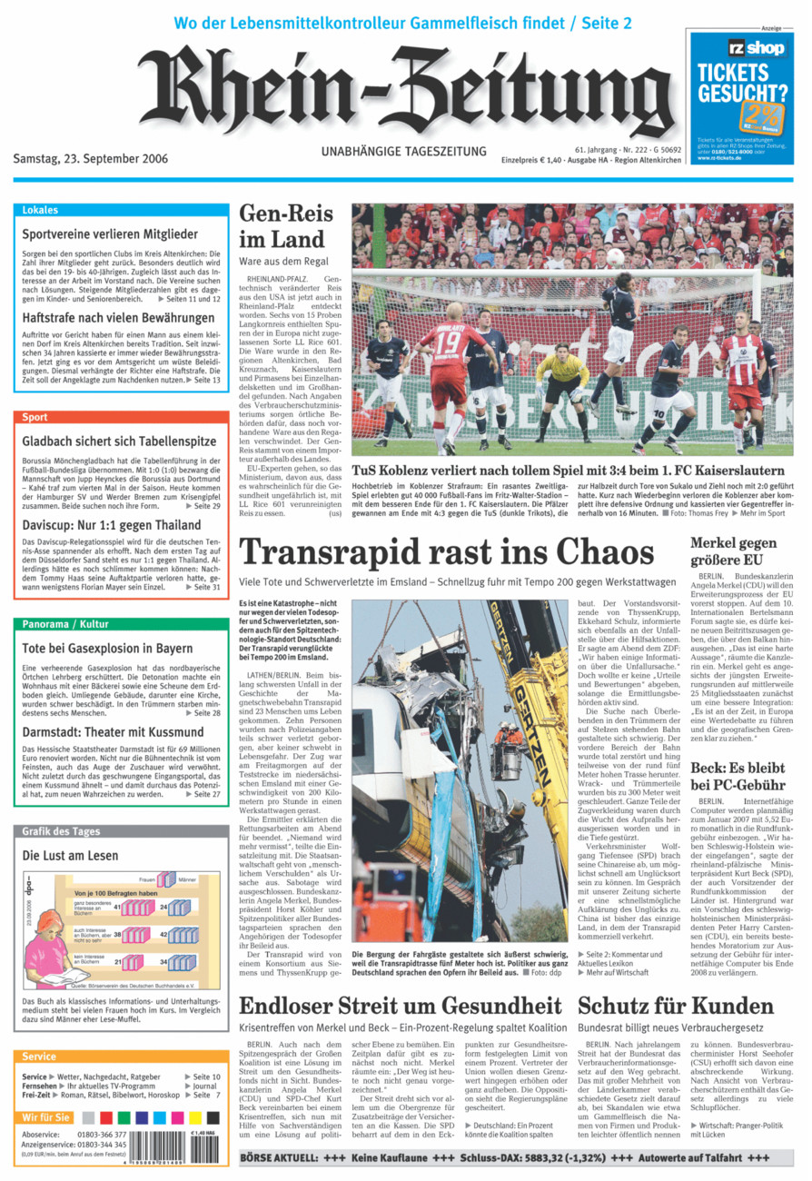 Rhein-Zeitung Kreis Altenkirchen vom Samstag, 23.09.2006