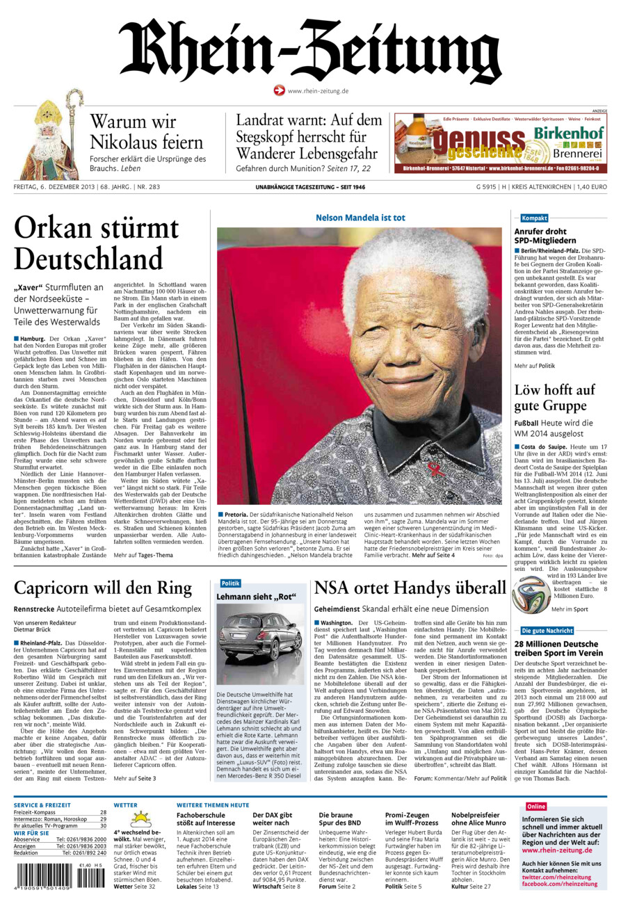 Rhein-Zeitung Kreis Altenkirchen vom Freitag, 06.12.2013