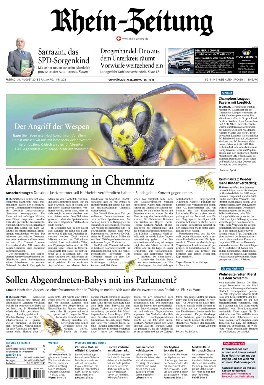 Rhein-Zeitung Kreis Altenkirchen vom Freitag, 31.08.2018