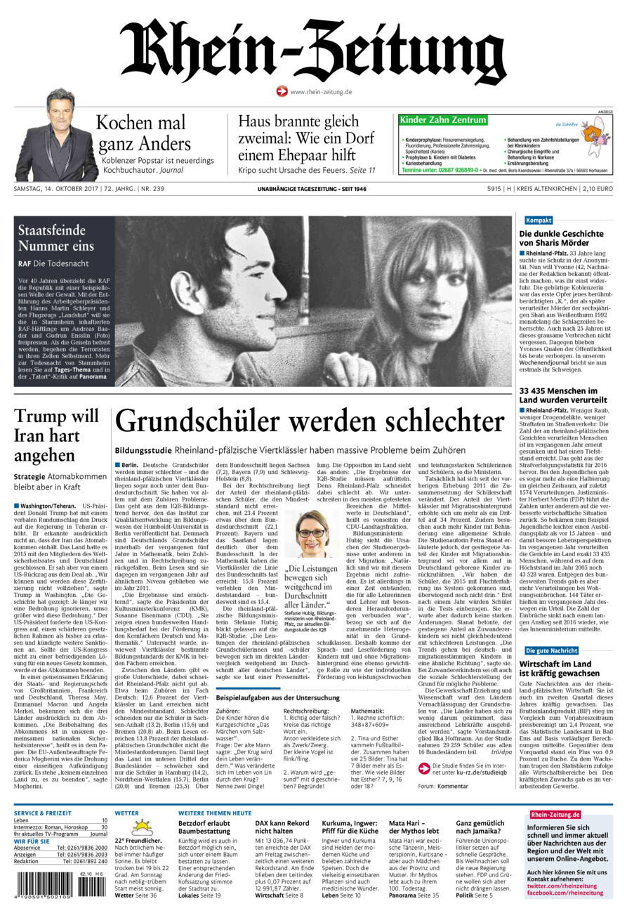 Rhein-Zeitung Kreis Altenkirchen vom Samstag, 14.10.2017