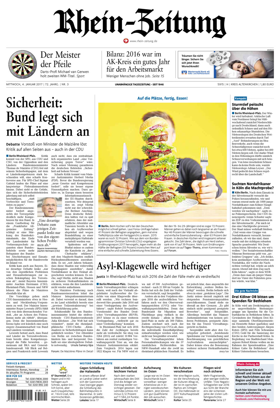 Rhein-Zeitung Kreis Altenkirchen vom Mittwoch, 04.01.2017