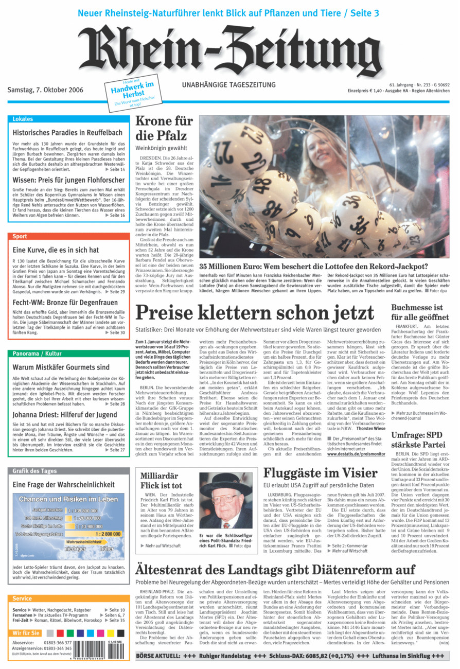 Rhein-Zeitung Kreis Altenkirchen vom Samstag, 07.10.2006