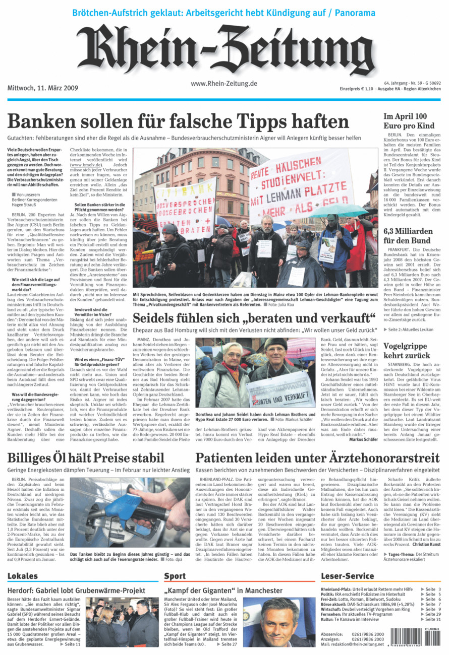 Rhein-Zeitung Kreis Altenkirchen vom Mittwoch, 11.03.2009