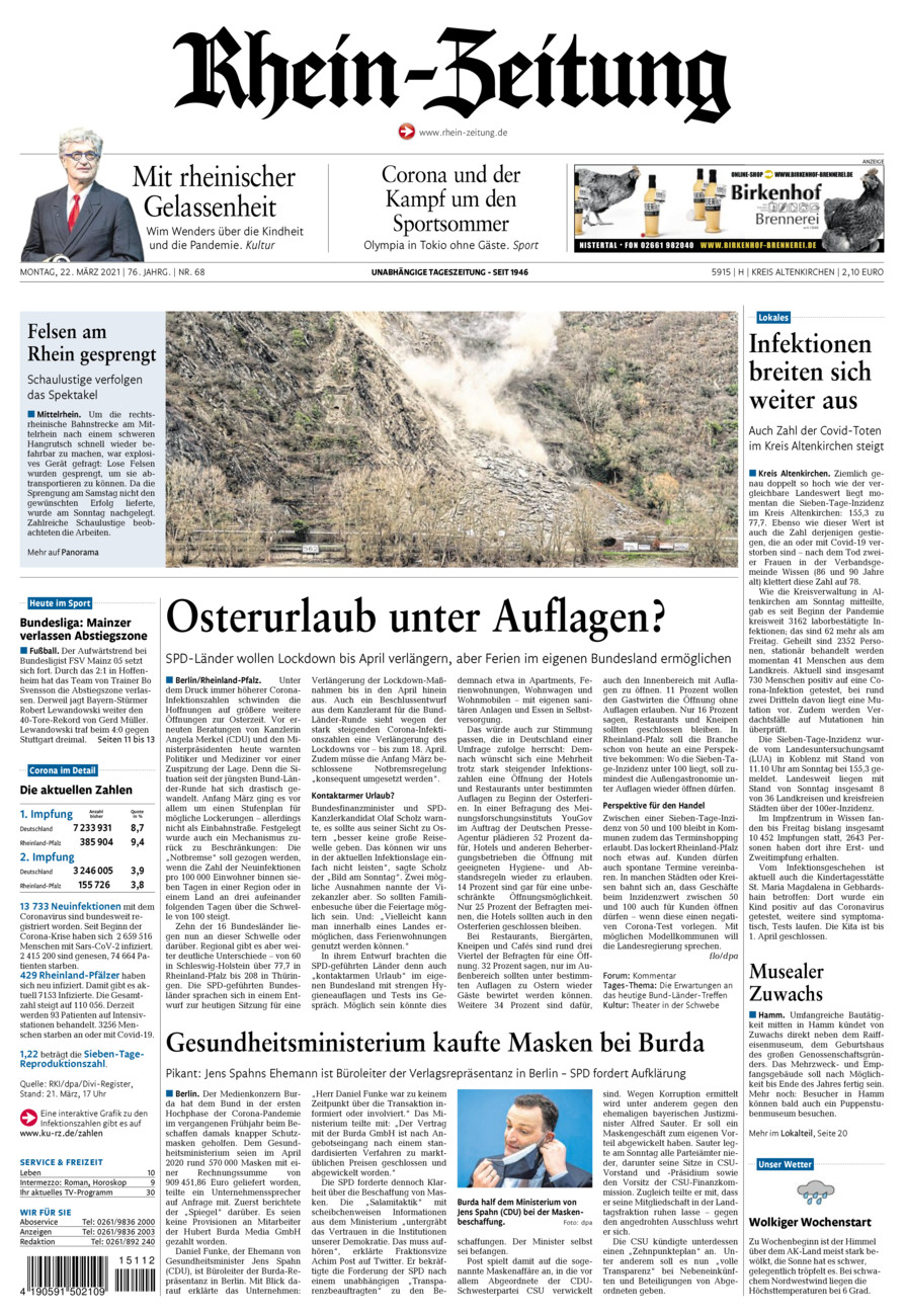 Rhein-Zeitung Kreis Altenkirchen vom Montag, 22.03.2021