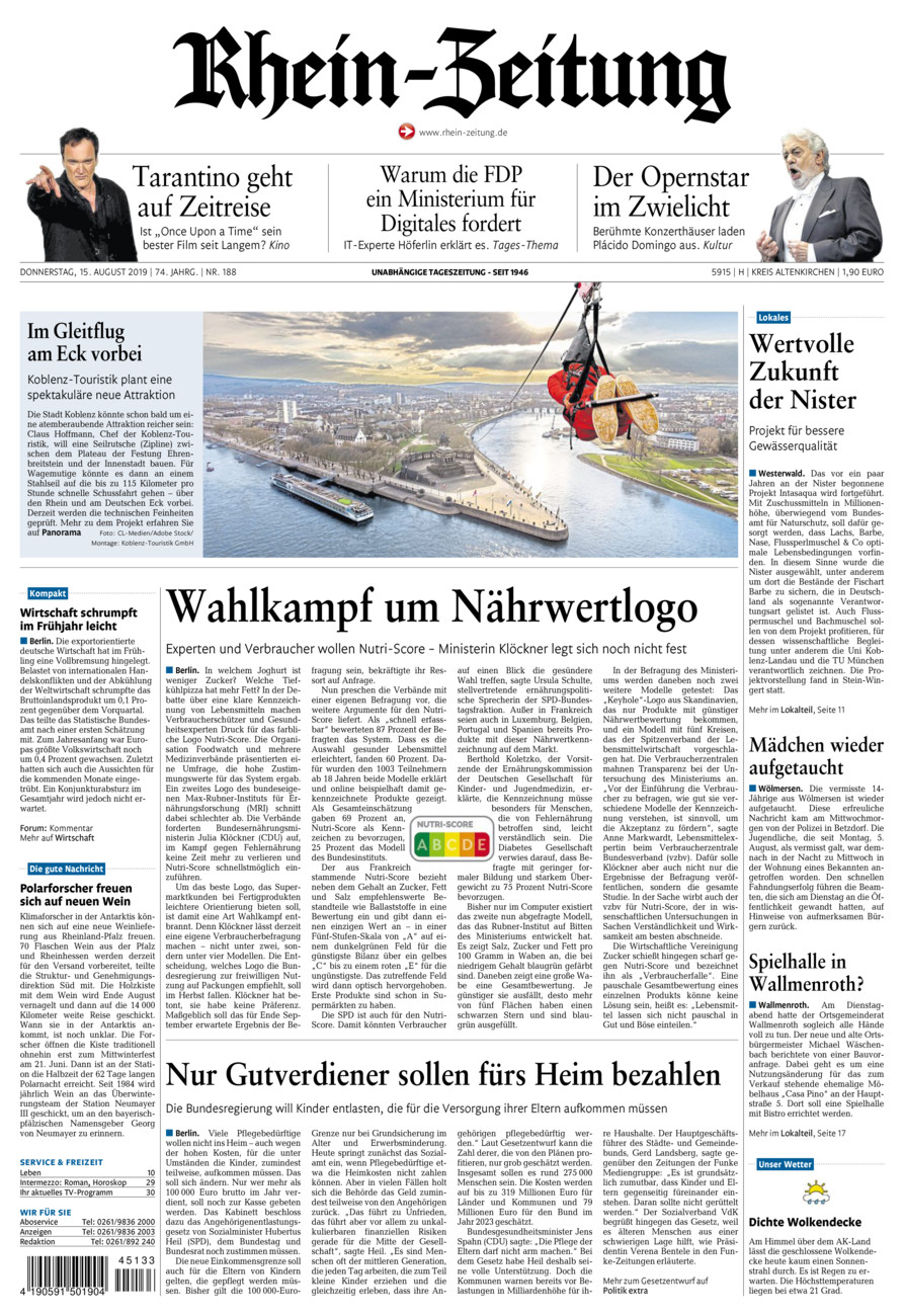 Rhein-Zeitung Kreis Altenkirchen vom Donnerstag, 15.08.2019