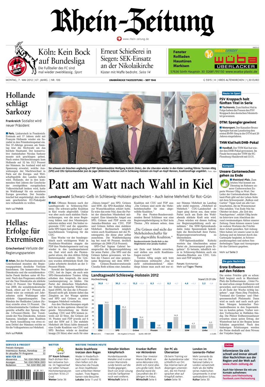 Rhein-Zeitung Kreis Altenkirchen vom Montag, 07.05.2012