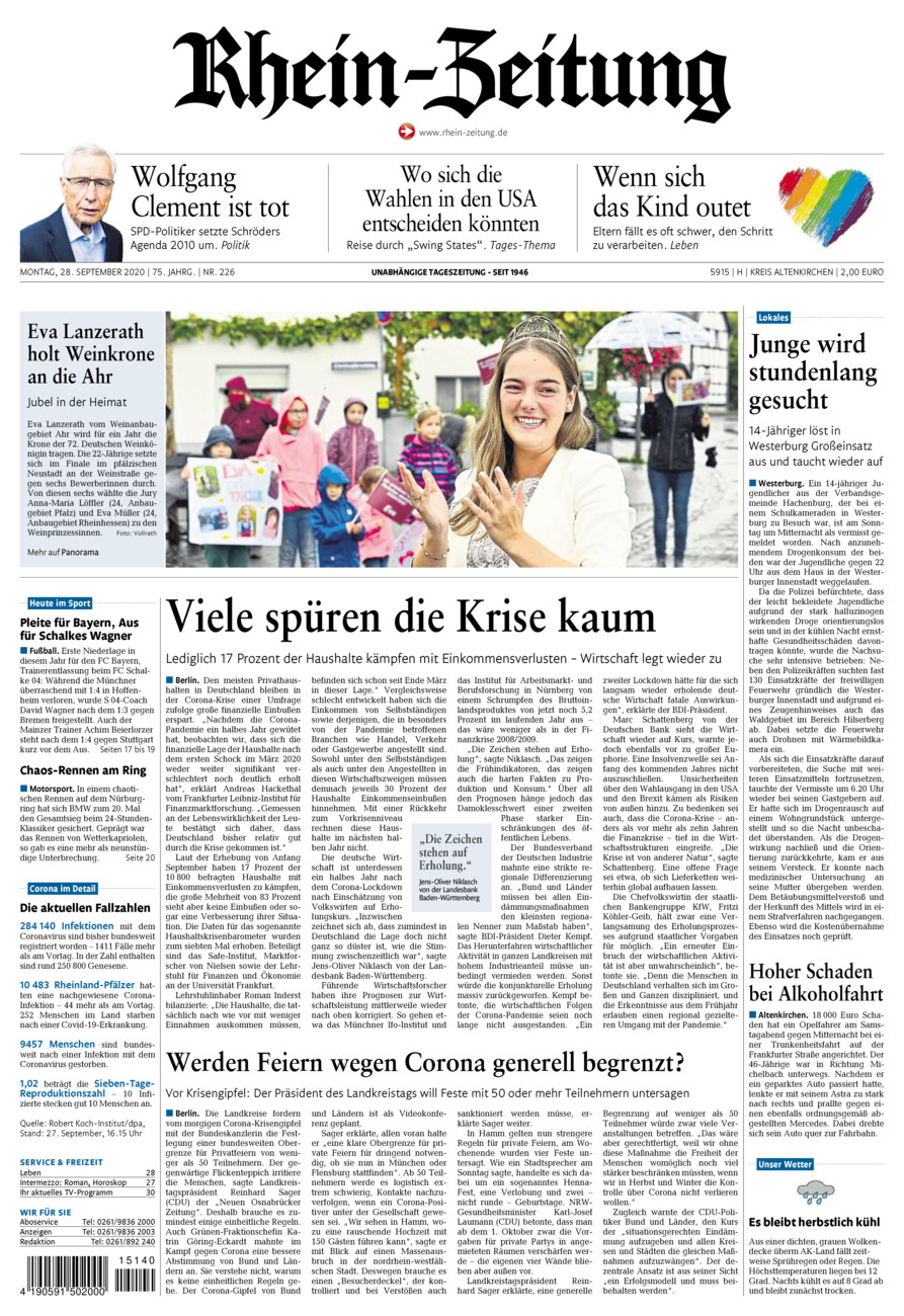 Rhein-Zeitung Kreis Altenkirchen vom Montag, 28.09.2020
