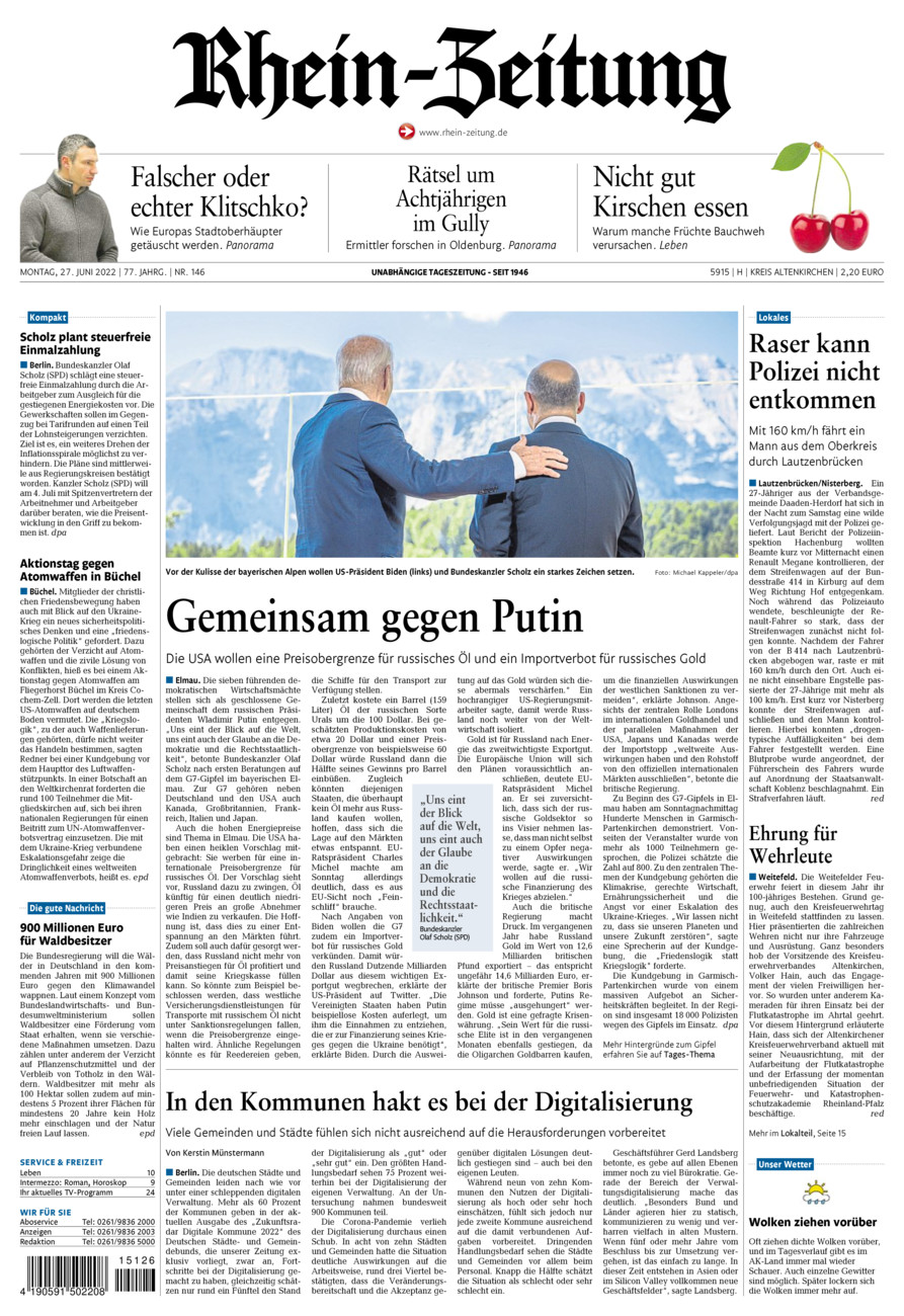 Rhein-Zeitung Kreis Altenkirchen vom Montag, 27.06.2022
