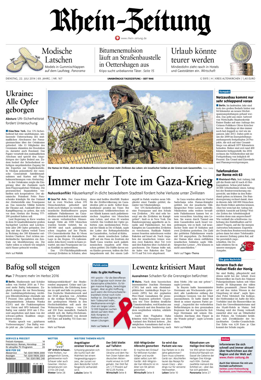 Rhein-Zeitung Kreis Altenkirchen vom Dienstag, 22.07.2014