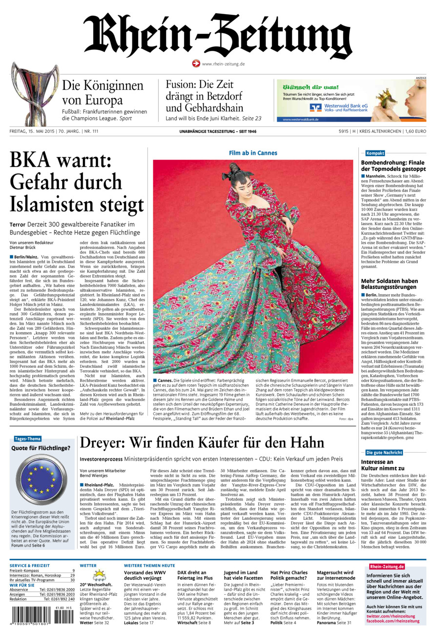 Rhein-Zeitung Kreis Altenkirchen vom Freitag, 15.05.2015