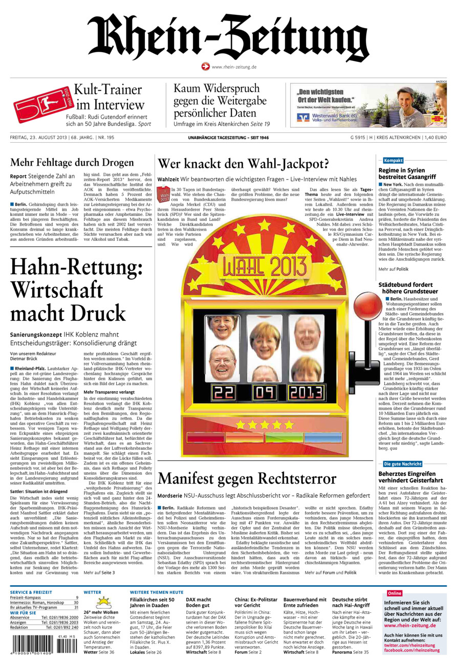 Rhein-Zeitung Kreis Altenkirchen vom Freitag, 23.08.2013