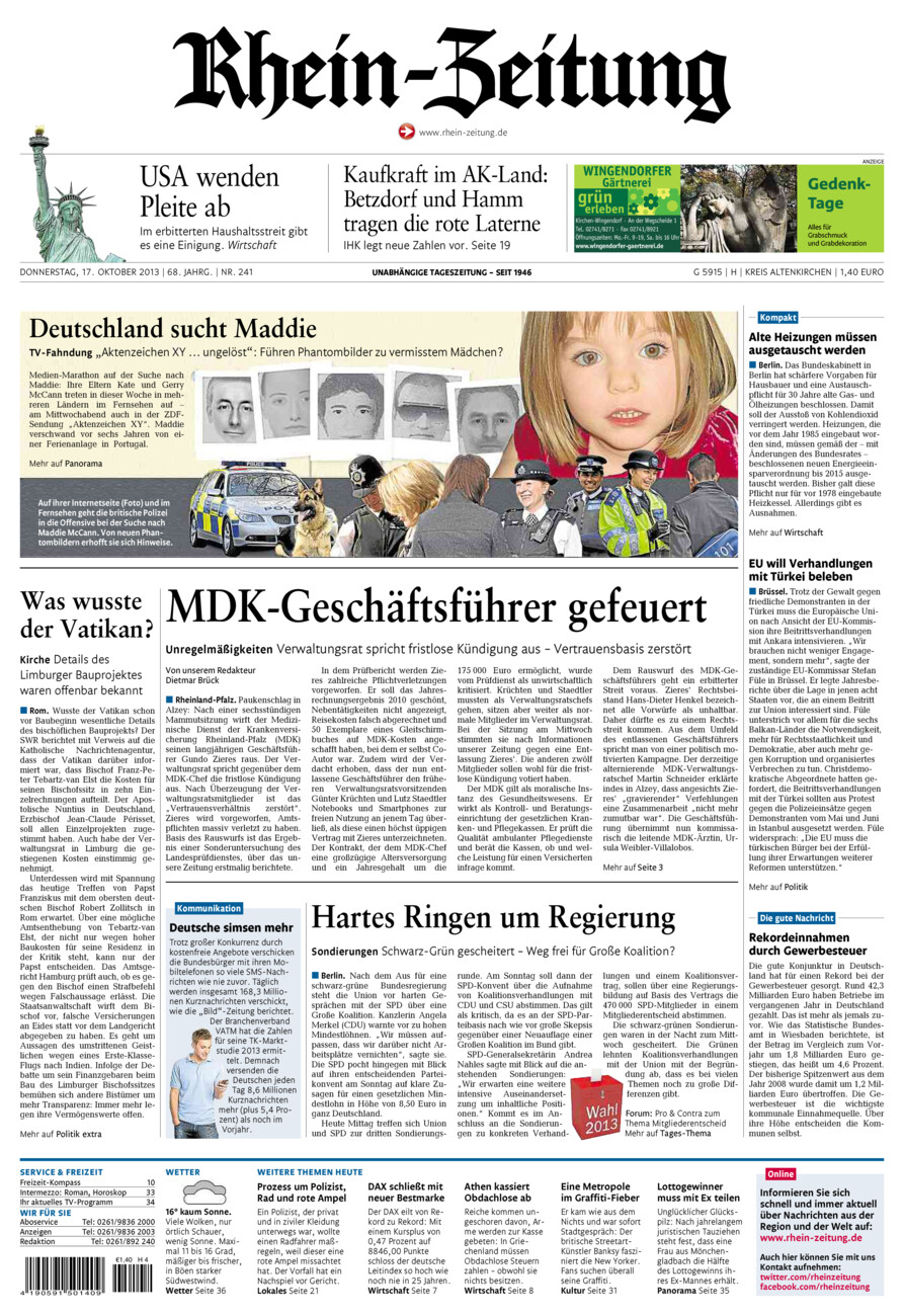 Rhein-Zeitung Kreis Altenkirchen vom Donnerstag, 17.10.2013