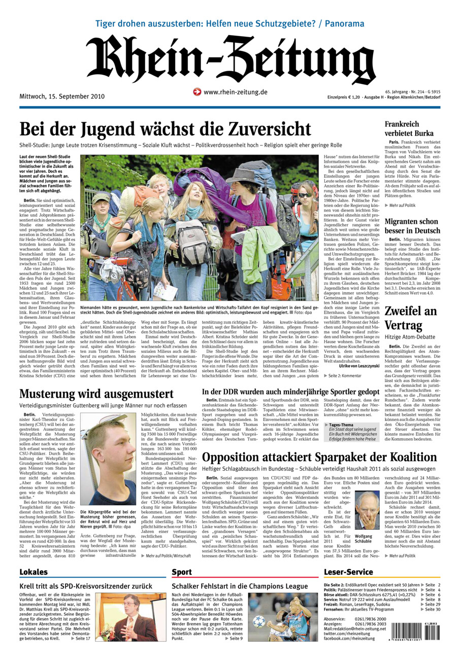 Rhein-Zeitung Kreis Altenkirchen vom Mittwoch, 15.09.2010