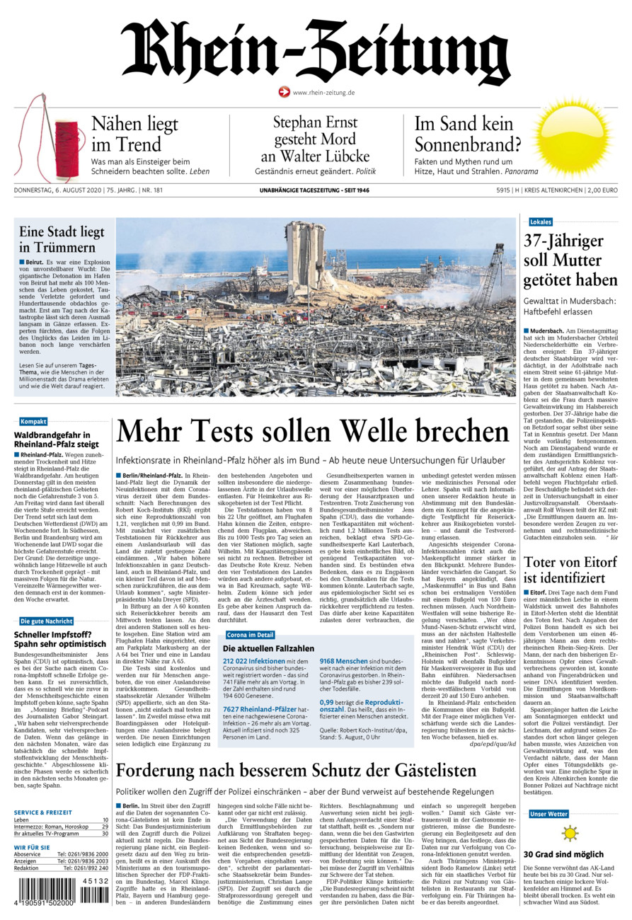Rhein-Zeitung Kreis Altenkirchen vom Donnerstag, 06.08.2020