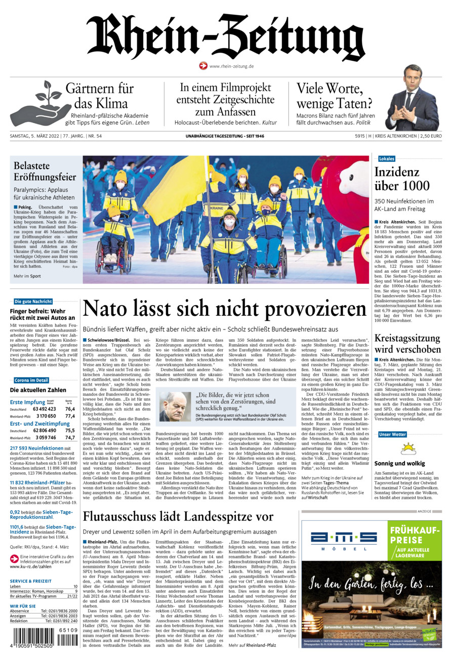 Rhein-Zeitung Kreis Altenkirchen vom Samstag, 05.03.2022