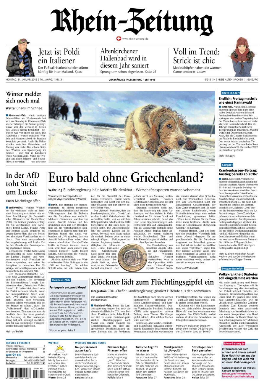 Rhein-Zeitung Kreis Altenkirchen vom Montag, 05.01.2015