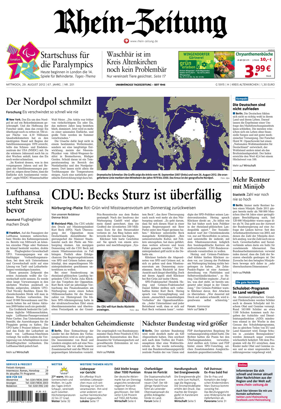 Rhein-Zeitung Kreis Altenkirchen vom Mittwoch, 29.08.2012