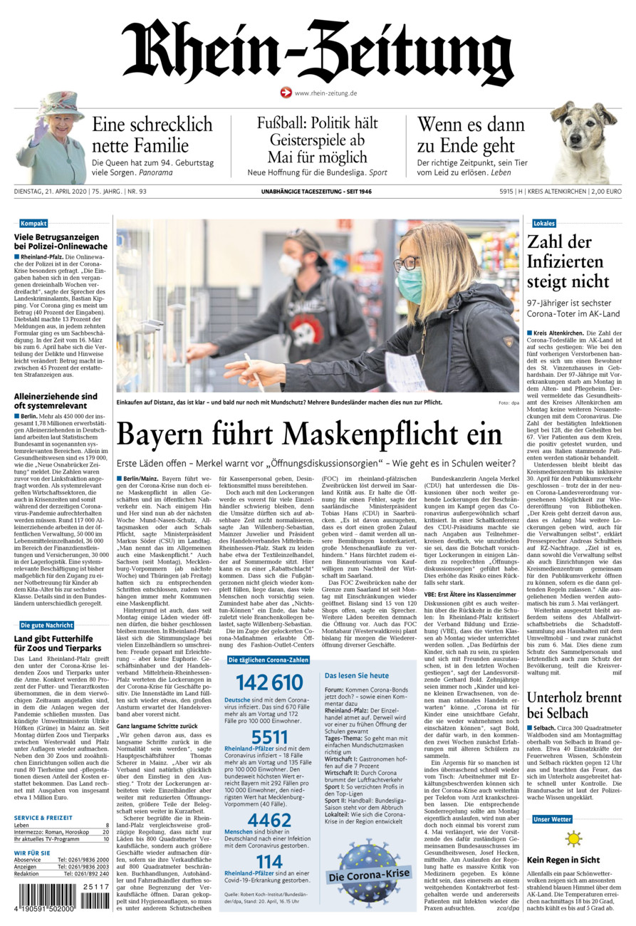 Rhein-Zeitung Kreis Altenkirchen vom Dienstag, 21.04.2020
