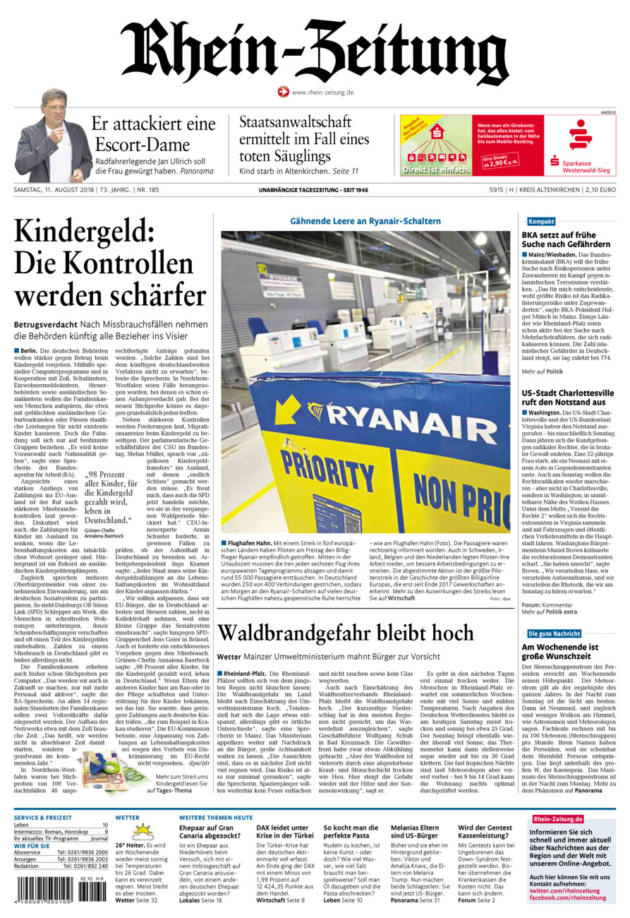 Rhein-Zeitung Kreis Altenkirchen vom Samstag, 11.08.2018