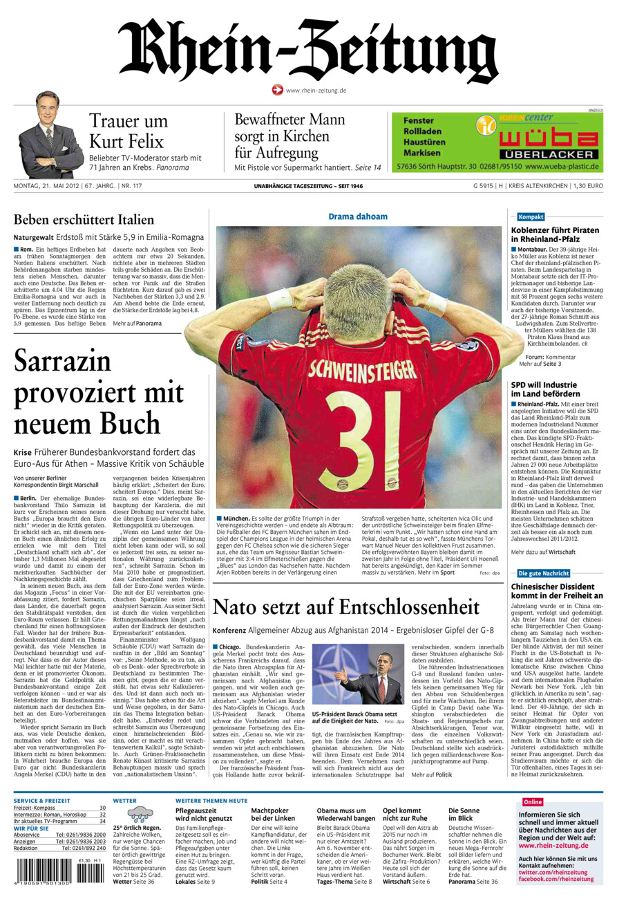 Rhein-Zeitung Kreis Altenkirchen vom Montag, 21.05.2012
