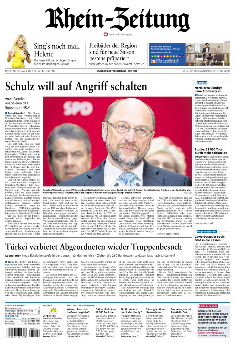 Rhein-Zeitung Kreis Altenkirchen vom Dienstag, 16.05.2017