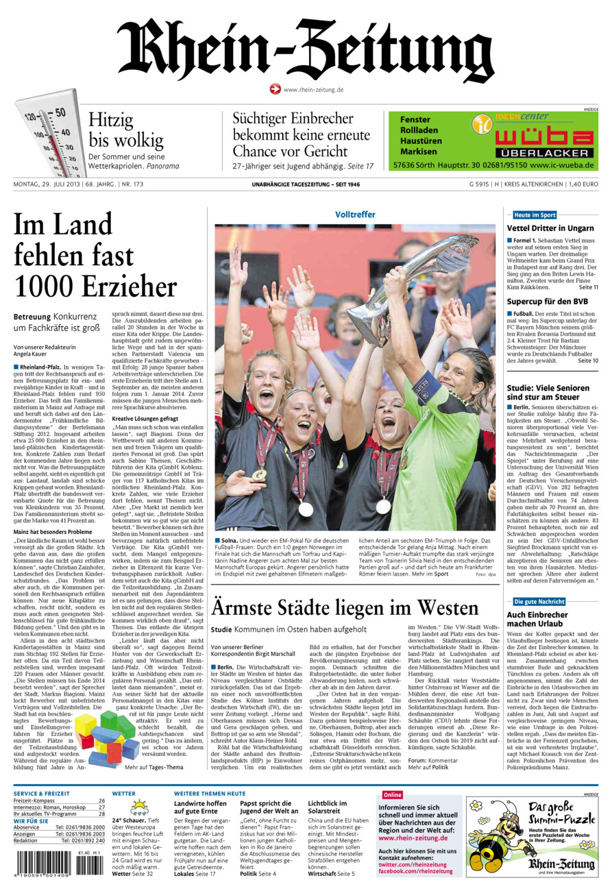 Rhein-Zeitung Kreis Altenkirchen vom Montag, 29.07.2013