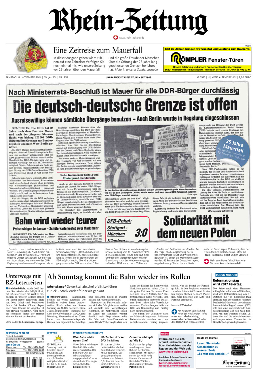 Rhein-Zeitung Kreis Altenkirchen vom Samstag, 08.11.2014