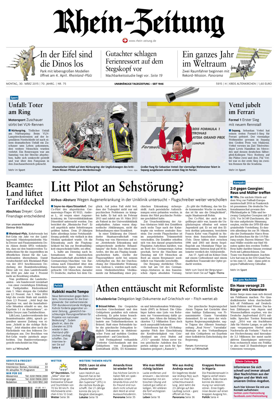 Rhein-Zeitung Kreis Altenkirchen vom Montag, 30.03.2015