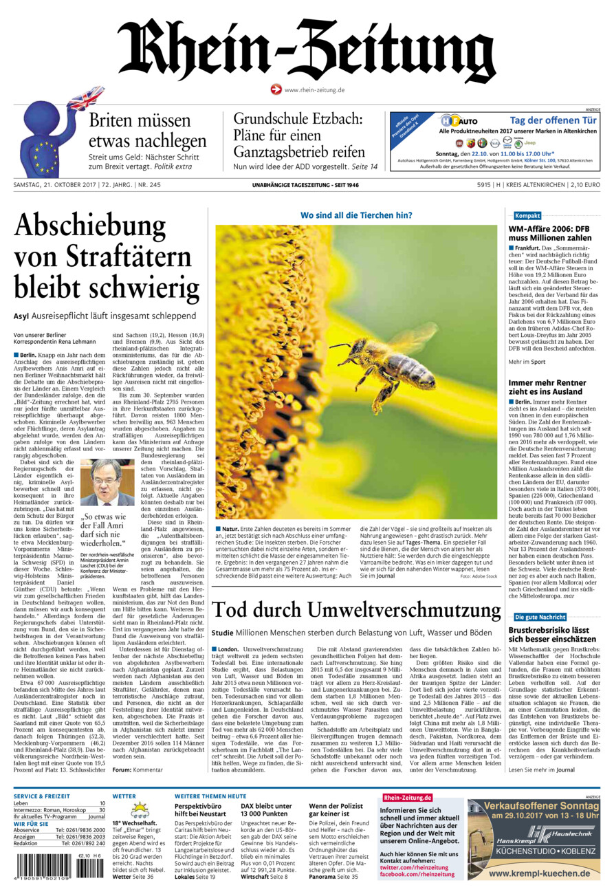 Rhein-Zeitung Kreis Altenkirchen vom Samstag, 21.10.2017