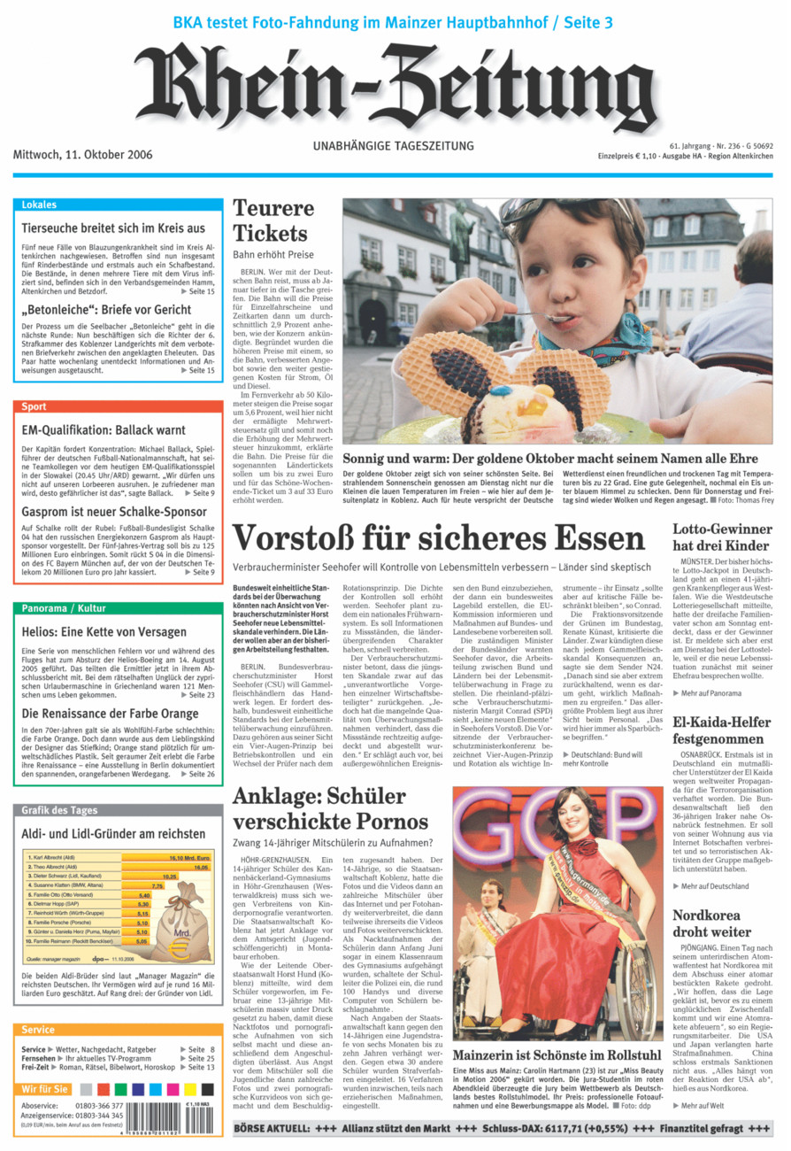 Rhein-Zeitung Kreis Altenkirchen vom Mittwoch, 11.10.2006